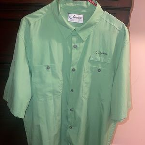 Jaw Bone Tackle Green Vented Short Sleeve Fishing Shirt Size Lg